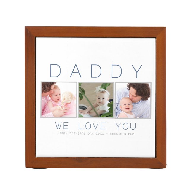 Father's Day Daddy 3 Photo Custom Desk Organizer (Front)