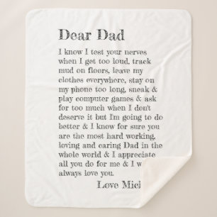 Fathers Day Dear Dad Letter Personalized Sherpa Blanket