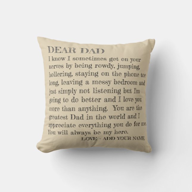 Father's Day Dear Dad Typography Letter Customized Throw Pillow (Front)