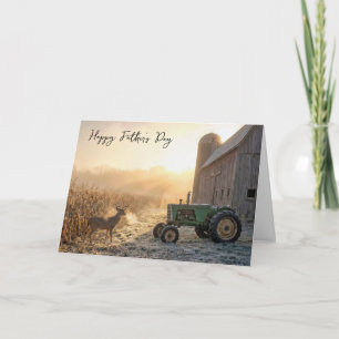 Father's Day Deer In Mist with Farm Tractor Card