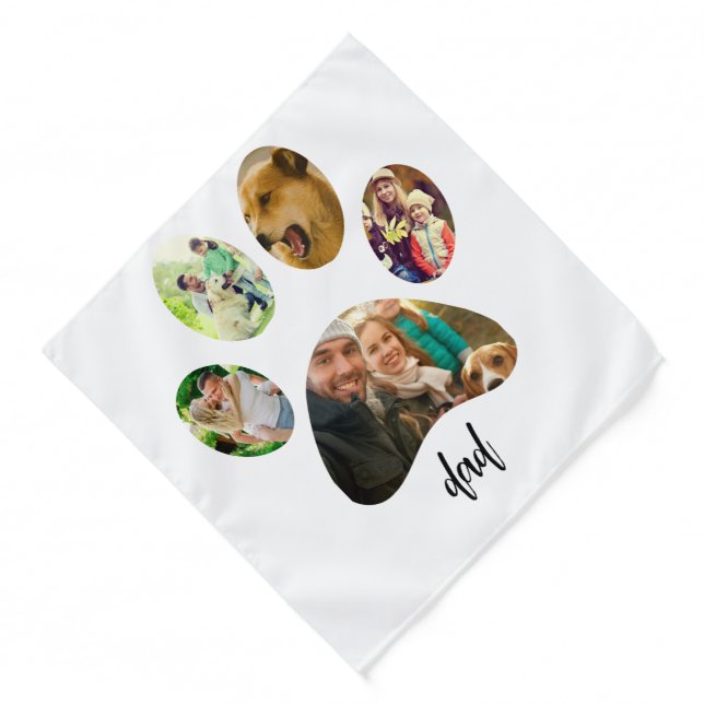 Fathers Day Dog Dad | 5 Paw Print Photo Collage Bandana (Front)