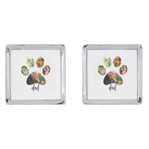 Fathers Day Dog Dad 5 Paw Print Photo Collage Cufflinks
