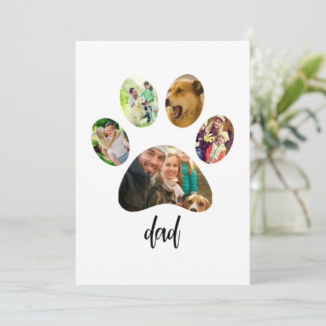 Fathers Day Dog Dad | 5 Paw Print Photo Collage Holiday Card (Standing Front)