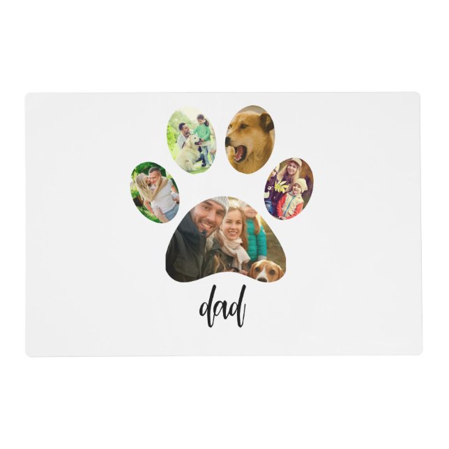 Fathers Day Dog Dad | 5 Paw Print Photo Collage Placemat (Front)