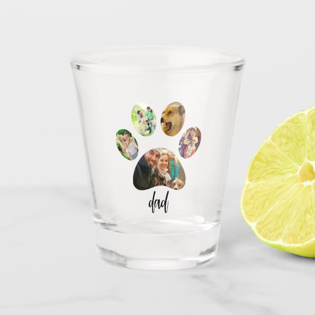 Fathers Day Dog Dad | 5 Paw Print Photo Collage Shot Glass (Front)