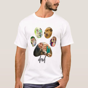 Fathers Day Dog Dad   5 Paw Print Photo Collage T-Shirt