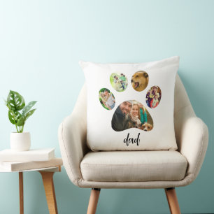 Fathers Day Dog Dad 5 Paw Print Photo Collage Throw Pillow