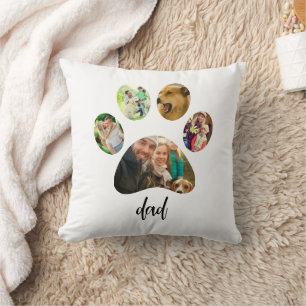 Fathers Day Dog Dad 5 Paw Print Photo Collage Throw Pillow