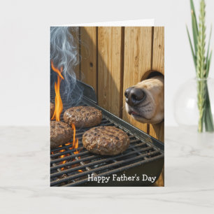 Father's Day Dog Sniffing Hamburgers On a Grill Card