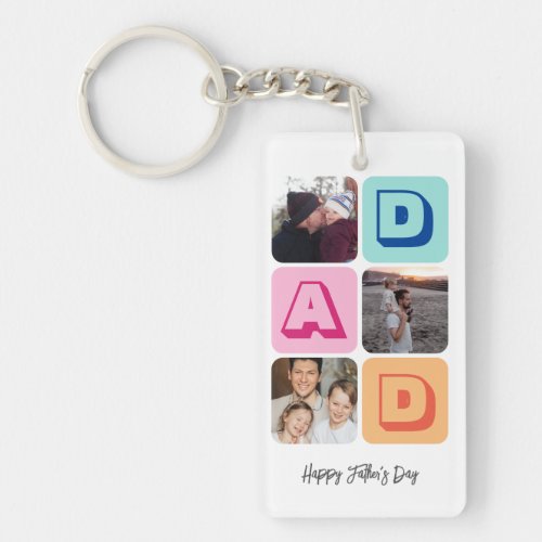Fathers Day Family Photo Collage I Love You Dad Keychain