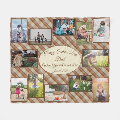 Fathers Day Family Photo Collage Template Fleece Blanket