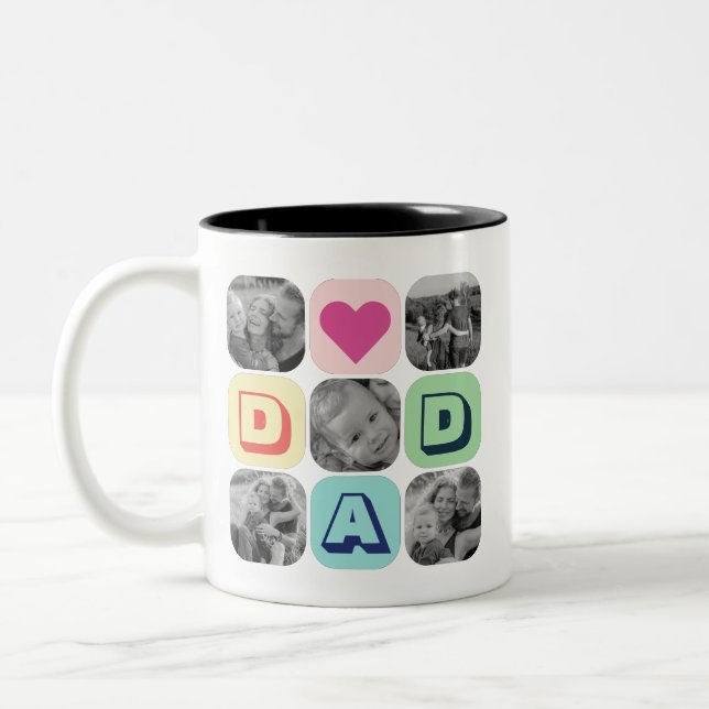 Father's Day Family Photo Grid Dad Picture Collage Two-Tone Coffee Mug (Left)