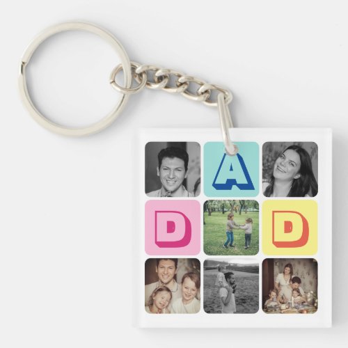 Fathers Day Family Photo Grid I Love You Dad Keychain