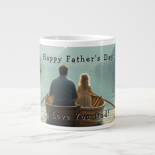 Father's Day, Father and Daughter Rowboat Lake Giant Coffee Mug (Front)