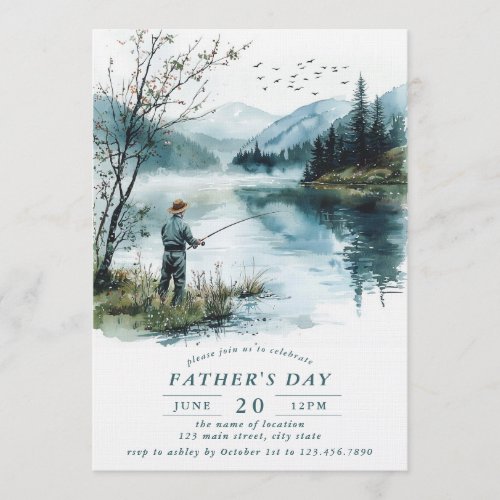 Father's Day Fishing Lake Watercolor Invitation