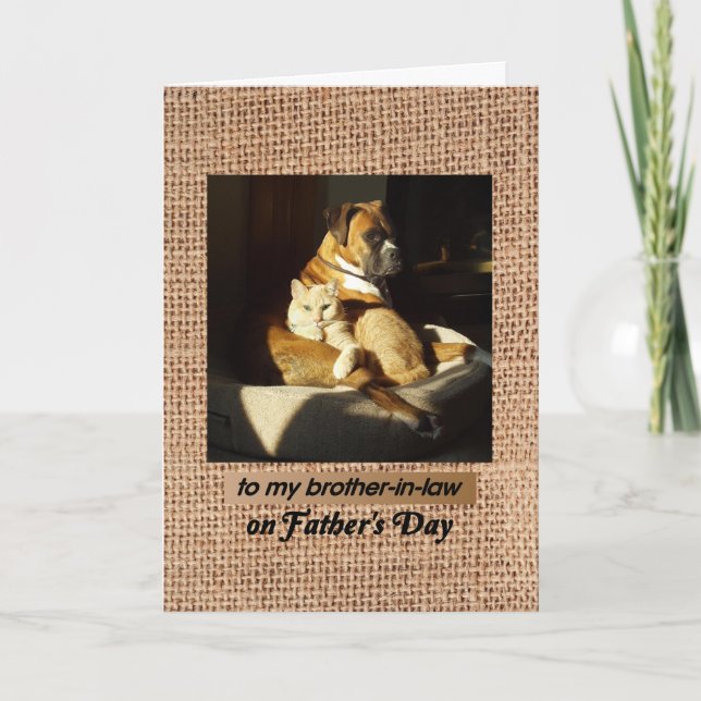 Father's Day for Brother-in-Law Boxer & Tabby Cat Card (Front)