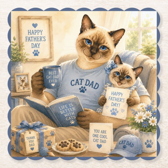 Father's Day for Cat Dad Cat Lovers Paper Coaster (Front)
