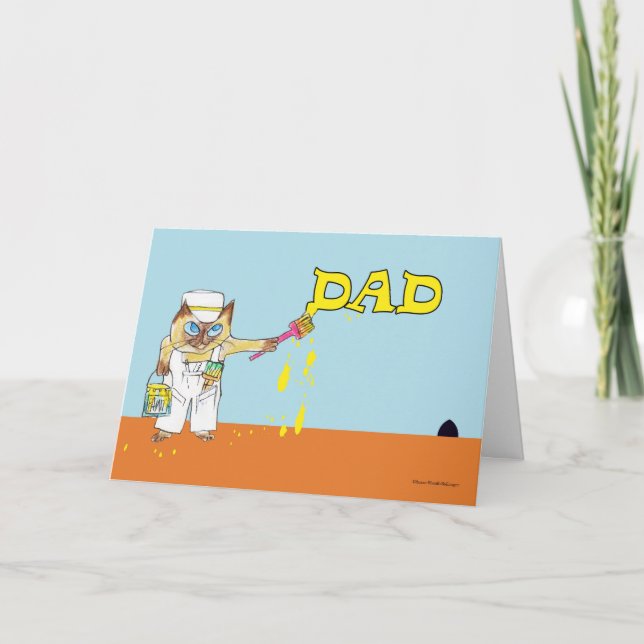 Father's Day for Dad Cat Painting Wall Card (Front)