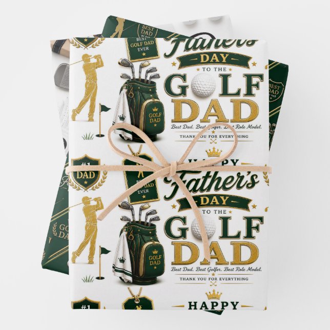 Father's Day for Golf Dad Wrapping Paper Sheets (In situ)