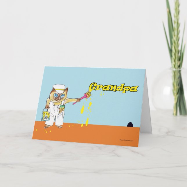 Father's Day for Grandpa Cat Painting Wall Card (Front)