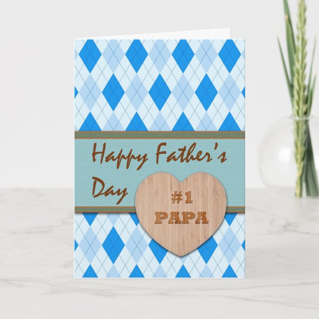 Father's Day for Papa, Wood Heart, Argyle Design Card (Front)