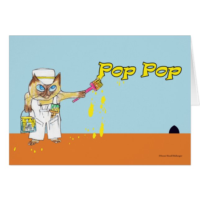 Father's Day for Pop Pop Cat Painting Wall Cards (Front Horizontal)