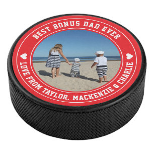 Fathers Day for Stepdad Bonus Dad Personalized Hockey Puck
