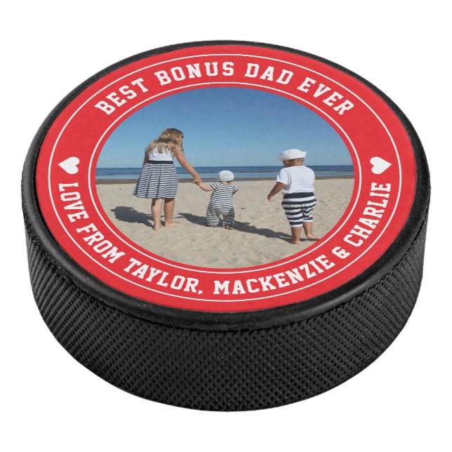 Fathers Day for Stepdad Bonus Dad Personalized  Hockey Puck (3/4)