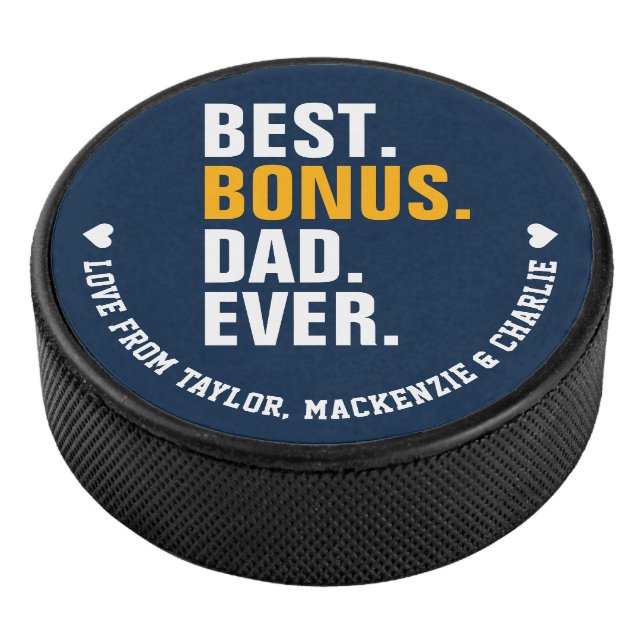 Fathers Day for Stepdad Bonus Dad Personalized  Hockey Puck (3/4)