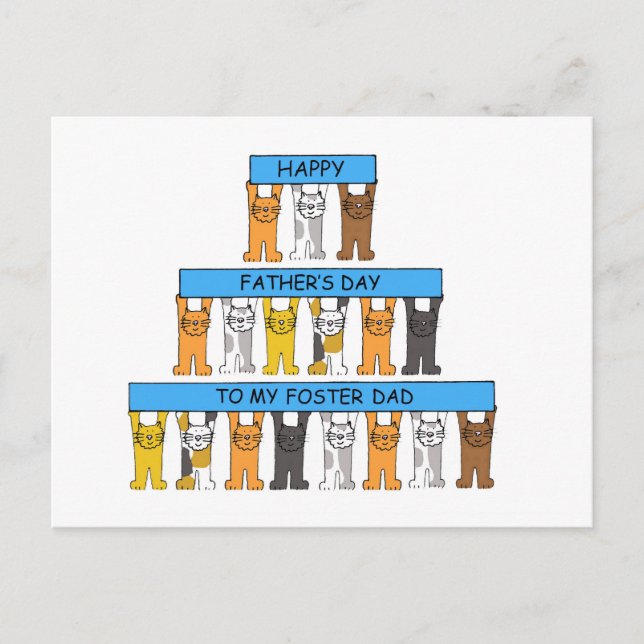 Father's Day Foster Dad Cartoon Cats Postcard (Front)