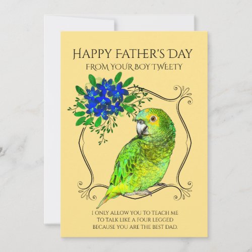 Fathers Day From The Parrot Bird On Yellow Holiday Card