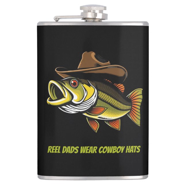 Fathers Day Funny Fish Wearing a Cowboy Hat Flask (Front)