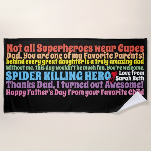Fathers Day Funny Quotes Wishes from Daughter Card Beach Towel