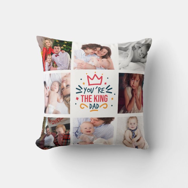 Father's Day Gift KING DAD Best Dad Custom Photos Throw Pillow (Front)