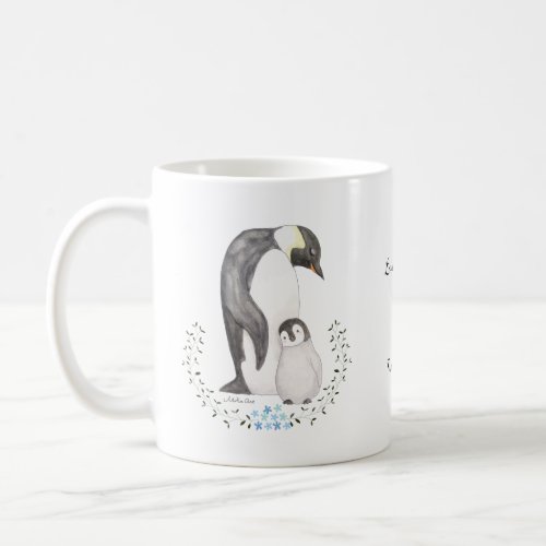 Fathers Day Gift Penguin Dad and Child art Custom Coffee Mug