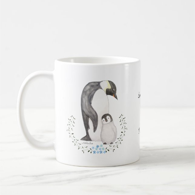 Father's Day Gift Penguin Dad and Child art Custom Coffee Mug (Left)