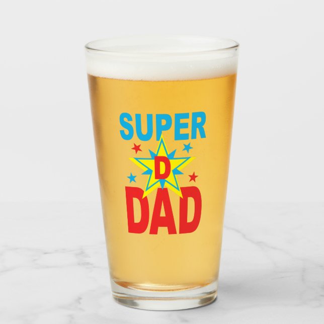 Father's Day Gift - Super Hero Dad Drinking Glass (Front Filled)