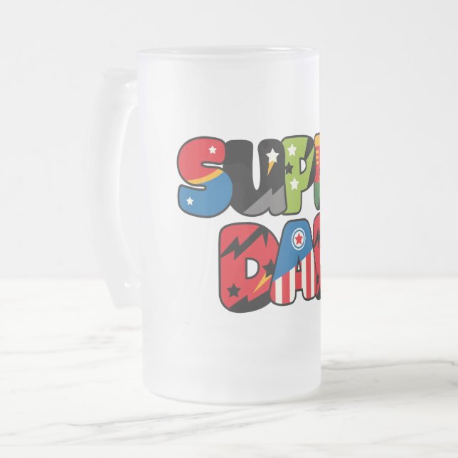 Fathers Day Gift Superdad Superhero Super Dad Frosted Glass Beer Mug (Front Left)