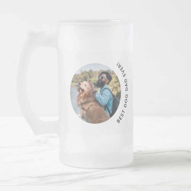 Father's Day Golden Retriever Dad Custom Photo Frosted Glass Beer Mug (Left)