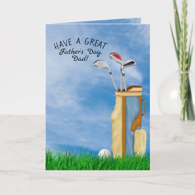 Father's Day-golf ball and bag in grass Card (Front)