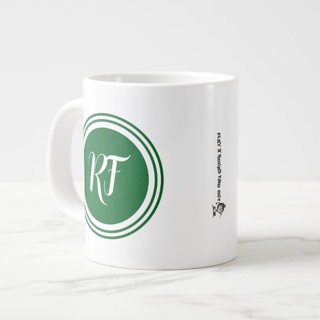 Fathers Day Golf Dad Green Script Circle Monogram Giant Coffee Mug (Front Left)