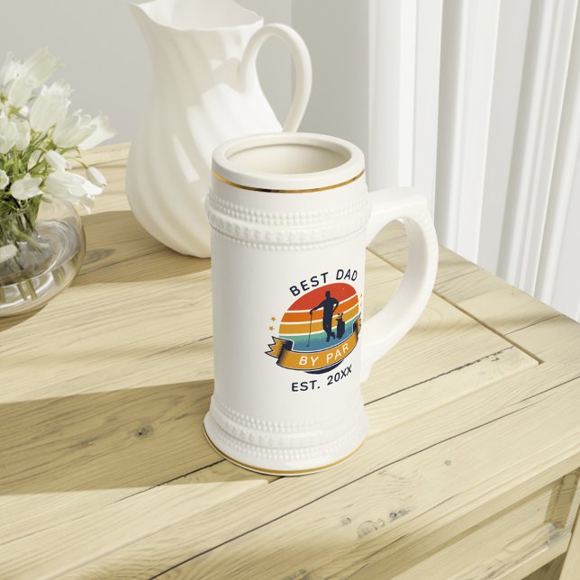 Fathers Day Golf Sport Dad Custom Retro Beer Stein (Best Dad By Par Golf Lover Gift Custom Beer Stein)