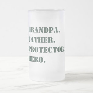 Father's Day Grandpa Father Protector Hero Text Frosted Glass Beer Mug