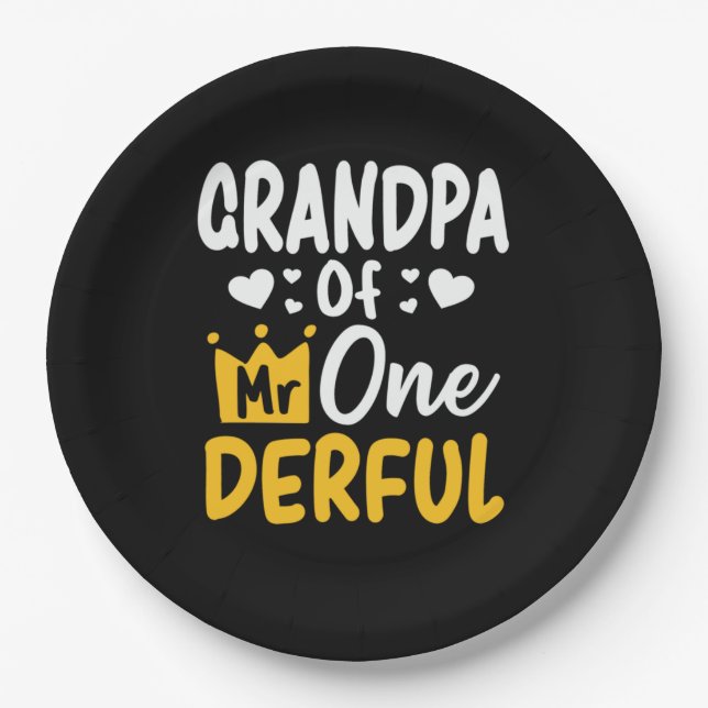 Father's Day |Grandpa of Mr Onederful 1st Birthday Paper Plates (Front)