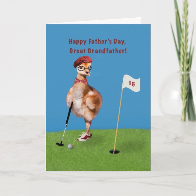 Father's Day, Great Grandfather, Bird Playing Golf Card (Front)
