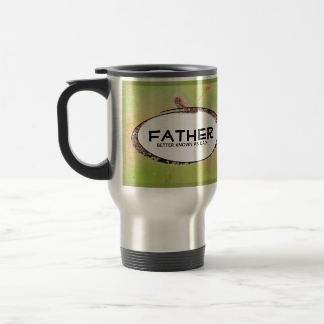 Father's Day Green and Black Rusty Metal Template Travel Mug (Left)