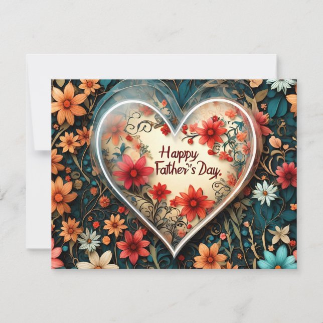 Father's Day greeting card with a floral heart. (Front)