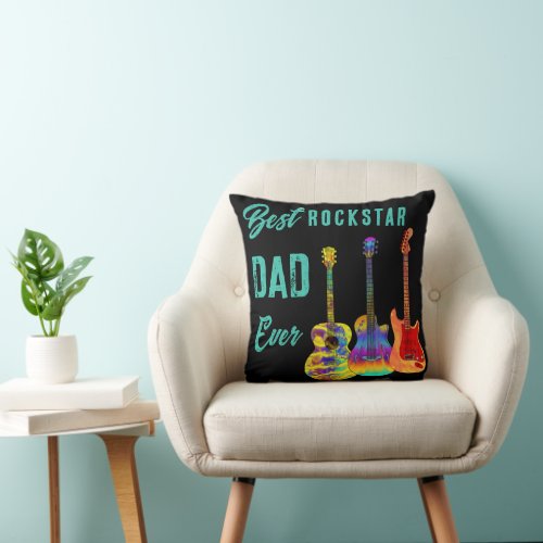 Fathers Day Guitar Dad Throw Pillow