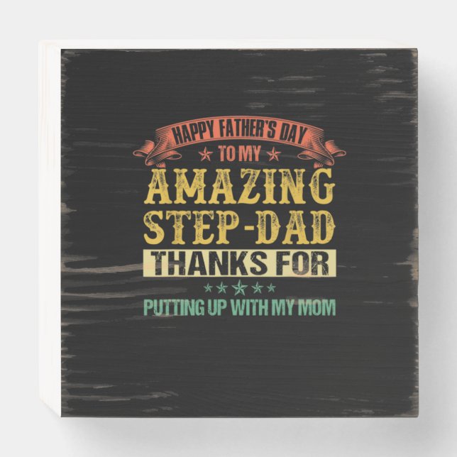 Father's Day | Happy Father's Day To Step Dad Wooden Box Sign (Front Horizontal)