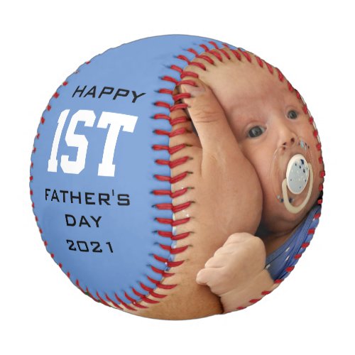 Fathers Day Happy First Custom 2 Photo Blue Baseball